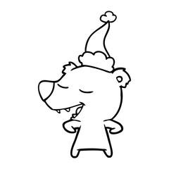 line drawing of a bear wearing santa hat