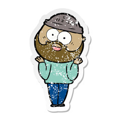 distressed sticker of a cartoon bearded man