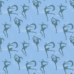 Silhouette of arab girl in hijab figure skating on ice rink seamless pattern