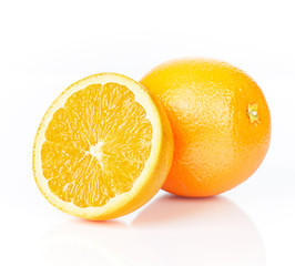 Orange fruit half on white background.