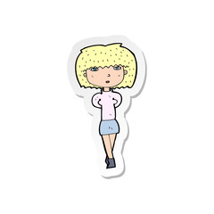 sticker of a cartoon shy woman