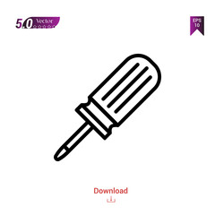 Outline screwdriver icon isolated on white background. Popular icons for 2019 year. Line pictogram. Graphic design, mobile application, logo, user interface. EPS 10 format vector