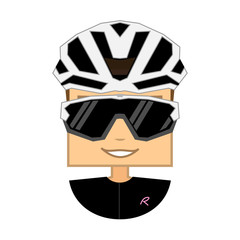 Cyclist with white helmet, sunglasses and black jersey. Flat style square head avatar. Vector illustration.