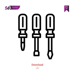 Outline screwdriver icon isolated on white background. Popular icons for 2019 year. Line pictogram. Graphic design, mobile application, logo, user interface. EPS 10 format vector