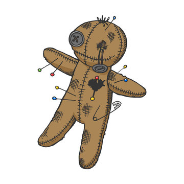 recommend clip art: Voodoo doll color sketch engraving vector illustration. Scratch board style imitation. Hand drawn image.