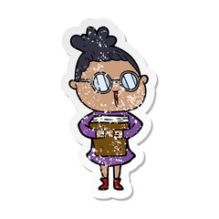 distressed sticker of a cartoon woman wearing spectacles