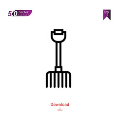 Outline rake icon isolated on white background. Popular icons for 2019 year. Line pictogram. Graphic design, mobile application, logo, user interface. EPS 10 format vector