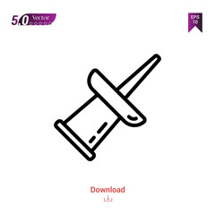 Outline push-pin icon isolated on white background. Line pictogram. Graphic design, mobile application, logo, user interface. Editable stroke. EPS10 format vector illustration