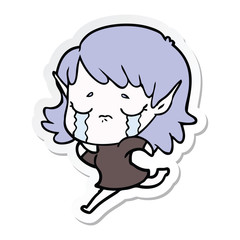 sticker of a cartoon crying elf girl