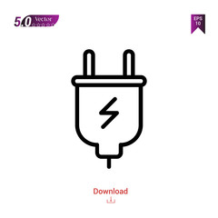 Obraz premium Outline plug icon isolated on white background. Popular icons for 2019 year. Line pictogram. Graphic design, mobile application, logo, user interface. EPS 10 format vector