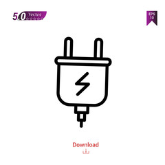 Outline plug  icon isolated on white background. Popular icons for 2019 year. Line pictogram. Graphic design, mobile application, logo, user interface. EPS 10 format vector