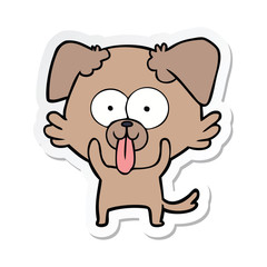 sticker of a cartoon dog with tongue sticking out