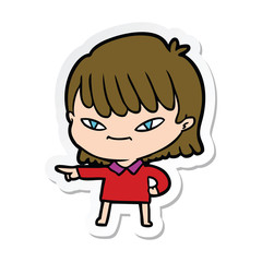 sticker of a cartoon pointing woman