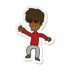 sticker of a cartoon waving cool guy