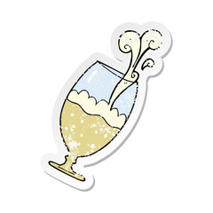 retro distressed sticker of a cartoon beer in glass