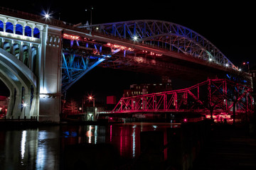 Bridges in Cleveland at night