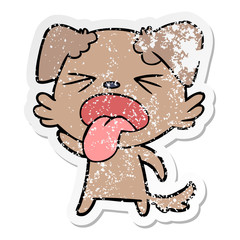 distressed sticker of a cartoon disgusted dog