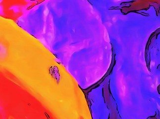 Chaotic lines on soft background in cartoon style. Abstract art in very bright juicy colors. Surreal painting texture. Psychedelic modern art. Warm saturated backdrop. Funny style crazy artwork.