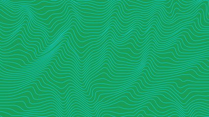 Green colorful curvy geometric lines wave pattern texture on colorful background. Wave Stripe Background. Abstract background with distorted shapes. Illusion of movement, op art pattern.