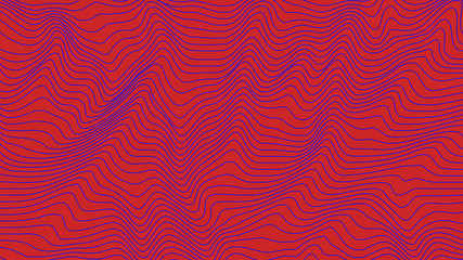 Red colorful curvy geometric lines wave pattern texture on colorful background. Wave Stripe Background. Abstract background with distorted shapes. Illusion of movement, op art pattern.