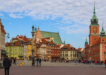 Castle Square, Sigismund's Column and historic buildings in Old Town. Warsaw, Poland