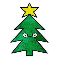 retro grunge texture cartoon christmas tree