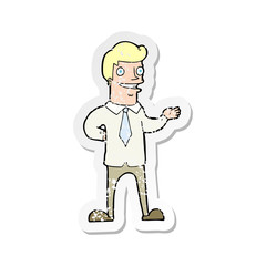 retro distressed sticker of a cartoon salesman