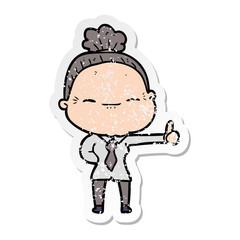 distressed sticker of a cartoon peaceful old woman
