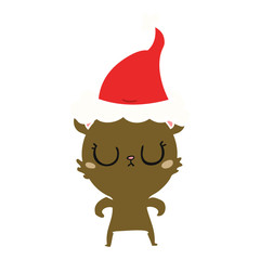 peaceful flat color illustration of a bear wearing santa hat