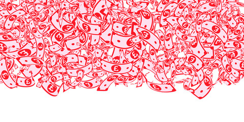 British pound notes falling. Messy GBP bills on wh