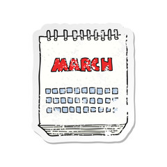 retro distressed sticker of a cartoon march calendar