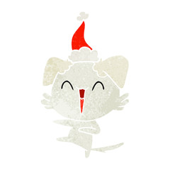 happy dancing dog retro cartoon of a wearing santa hat