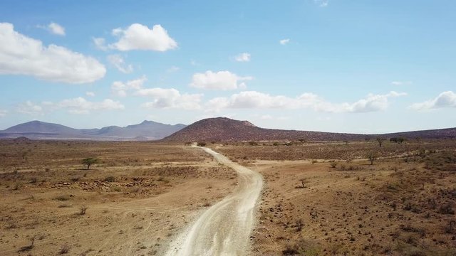 Empty road in Shaba National Reserve, aerial