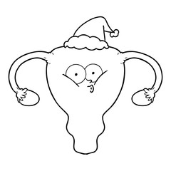 line drawing of a uterus wearing santa hat