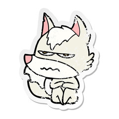 distressed sticker of a cartoon annoyed wolf