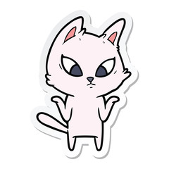 sticker of a confused cartoon cat shrugging shoulders