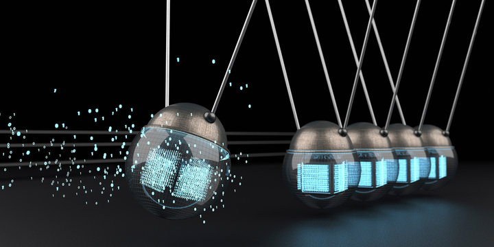 Data swinging in a Newton's cradle