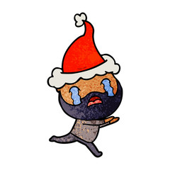 textured cartoon of a bearded man crying wearing santa hat