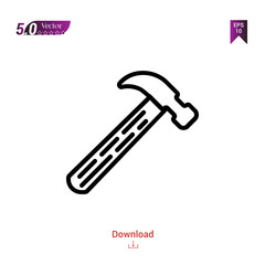 Outline hammer  icon isolated on white background. Popular icons for 2019 year. Line pictogram. Graphic design, mobile application, logo, user interface. EPS 10 format vector