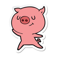 sticker of a happy cartoon pig