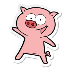 sticker of a cheerful dancing pig cartoon