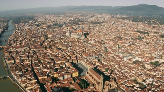 Aerial view of the cityscape of Florence on a sunny day, Italy