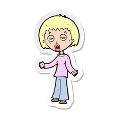 sticker of a cartoon tired woman