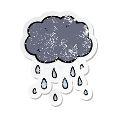 distressed sticker of a cartoon cloud raining