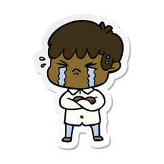 sticker of a crying boy cartoon
