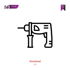 Outline drill icon isolated on white background. Popular icons for 2019 year. Line pictogram. Graphic design, mobile application, logo, user interface. EPS 10 format vector