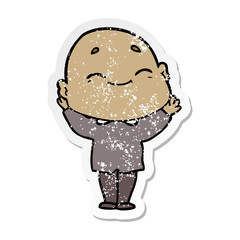 distressed sticker of a cartoon happy bald man