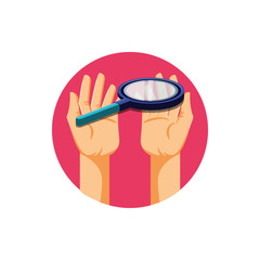 hands with search magnifying glass icon
