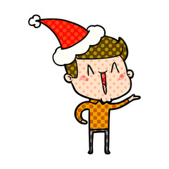 comic book style illustration of a excited man wearing santa hat