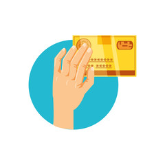 hand with credit card money isolated icon